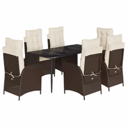 vidaXL Set da Pranzo da Giardino 7pz con Cuscini in Polyrattan Marrone - Vista aggiuntiva 2