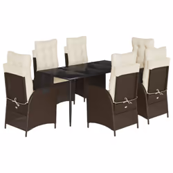 vidaXL Set da Pranzo da Giardino 7pz con Cuscini in Polyrattan Marrone - Vista aggiuntiva 2