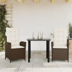 vidaXL Set da Pranzo da Giardino 3pz con Cuscini in Polyrattan Marrone