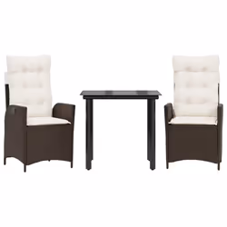vidaXL Set da Pranzo da Giardino 3pz con Cuscini in Polyrattan Marrone - Vista aggiuntiva 2
