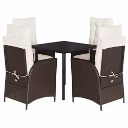 vidaXL Set da Pranzo da Giardino 5pz con Cuscini in Polyrattan Marrone - Vista aggiuntiva 2