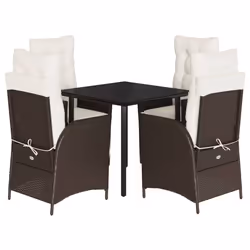 vidaXL Set da Pranzo da Giardino 5pz con Cuscini in Polyrattan Marrone - Vista aggiuntiva 2