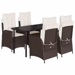 vidaXL Set da Pranzo da Giardino 5pz con Cuscini in Polyrattan Marrone - Vista aggiuntiva 2