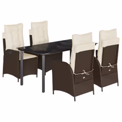 vidaXL Set da Pranzo da Giardino 5pz con Cuscini in Polyrattan Marrone - Vista aggiuntiva 2