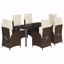 vidaXL Set da Pranzo da Giardino 7pz con Cuscini in Polyrattan Marrone - Vista aggiuntiva 2