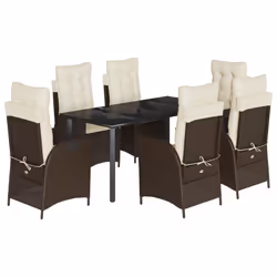 vidaXL Set da Pranzo da Giardino 7pz con Cuscini in Polyrattan Marrone - Vista aggiuntiva 2