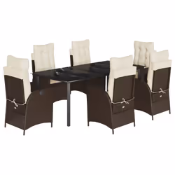 vidaXL Set da Pranzo da Giardino 7pz con Cuscini in Polyrattan Marrone - Vista aggiuntiva 2