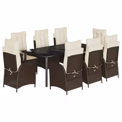 vidaXL Set da Pranzo da Giardino 9pz con Cuscini Marrone in Polyrattan - Vista aggiuntiva 2