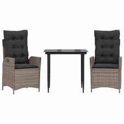 vidaXL Set da Pranzo da Giardino 3 pz con Cuscini in Polyrattan Grigio - Vista aggiuntiva 2