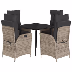 vidaXL Set da Pranzo da Giardino 5 pz con Cuscini in Polyrattan Grigio - Vista aggiuntiva 2