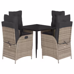 vidaXL Set da Pranzo da Giardino 5 pz con Cuscini in Polyrattan Grigio - Vista aggiuntiva 2