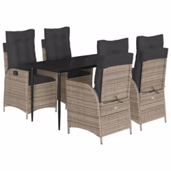vidaXL Set da Pranzo da Giardino 5 pz con Cuscini in Polyrattan Grigio - Vista aggiuntiva 2