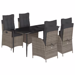 vidaXL Set da Pranzo da Giardino 5 pz con Cuscini in Polyrattan Grigio - Vista aggiuntiva 2