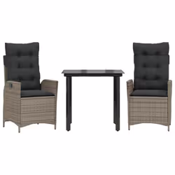 vidaXL Set da Pranzo da Giardino 3 pz con Cuscini in Polyrattan Grigio - Vista aggiuntiva 2