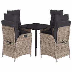 vidaXL Set da Pranzo da Giardino 5 pz con Cuscini in Polyrattan Grigio - Vista aggiuntiva 2