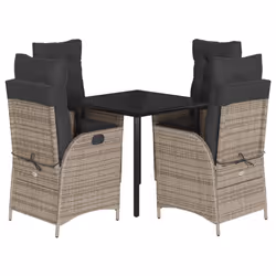 vidaXL Set da Pranzo da Giardino 5 pz con Cuscini in Polyrattan Grigio - Vista aggiuntiva 2