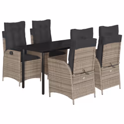 vidaXL Set da Pranzo da Giardino 5 pz con Cuscini in Polyrattan Grigio - Vista aggiuntiva 2