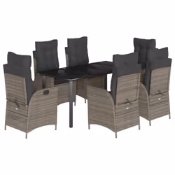 vidaXL Set da Pranzo da Giardino 7 pz con Cuscini in Polyrattan Grigio - Vista aggiuntiva 2