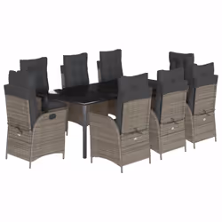 vidaXL Set da Pranzo da Giardino 9 pz con Cuscini in Polyrattan Grigio - Vista aggiuntiva 2