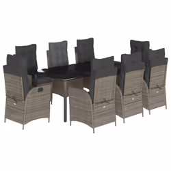 vidaXL Set da Pranzo da Giardino 9 pz con Cuscini in Polyrattan Grigio - Vista aggiuntiva 2