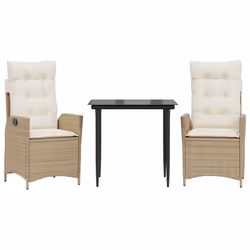 vidaXL Set da Pranzo da Giardino 3 pz con Cuscini Beige in Polyrattan - Vista aggiuntiva 2