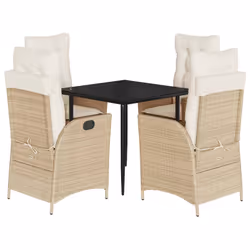 vidaXL Set da Pranzo da Giardino 5 pz con Cuscini Beige in Polyrattan - Vista aggiuntiva 2