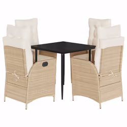 vidaXL Set da Pranzo da Giardino 5 pz con Cuscini Beige in Polyrattan - Vista aggiuntiva 2