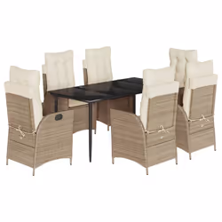 vidaXL Set da Pranzo da Giardino 7 pz con Cuscini Beige in Polyrattan - Vista aggiuntiva 2