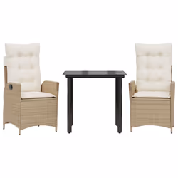 vidaXL Set da Pranzo da Giardino 3 pz con Cuscini Beige in Polyrattan - Vista aggiuntiva 2