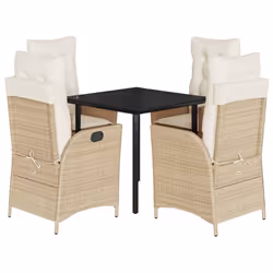 vidaXL Set da Pranzo da Giardino 5 pz con Cuscini Beige in Polyrattan - Vista aggiuntiva 2