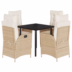 vidaXL Set da Pranzo da Giardino 5 pz con Cuscini Beige in Polyrattan - Vista aggiuntiva 2