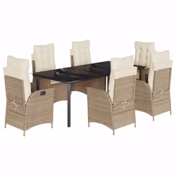 vidaXL Set da Pranzo da Giardino 7 pz con Cuscini Beige in Polyrattan - Vista aggiuntiva 2