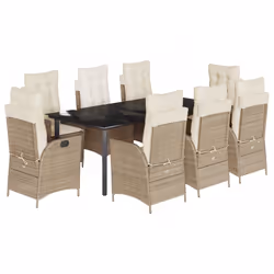 vidaXL Set da Pranzo da Giardino 9 pz con Cuscini Beige in Polyrattan - Vista aggiuntiva 2
