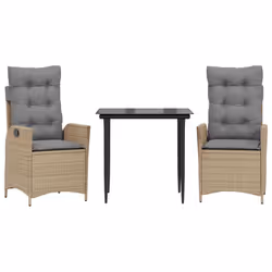 vidaXL Set da Pranzo da Giardino 3 pz con Cuscini Beige in Polyrattan - Vista aggiuntiva 2