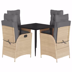 vidaXL Set da Pranzo da Giardino 5 pz con Cuscini Beige in Polyrattan - Vista aggiuntiva 2