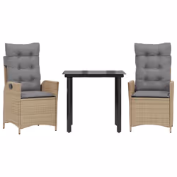 vidaXL Set da Pranzo da Giardino 3 pz con Cuscini Beige in Polyrattan - Vista aggiuntiva 2