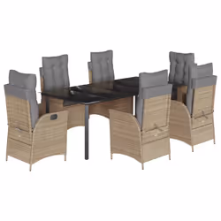vidaXL Set da Pranzo da Giardino 7 pz con Cuscini Beige in Polyrattan - Vista aggiuntiva 2