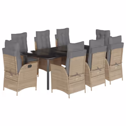 vidaXL Set da Pranzo da Giardino 9 pz con Cuscini Beige in Polyrattan - Vista aggiuntiva 2
