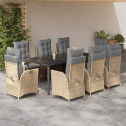 vidaXL Set da Pranzo da Giardino 9 pz con Cuscini Beige in Polyrattan