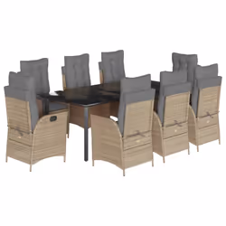vidaXL Set da Pranzo da Giardino 9 pz con Cuscini Beige in Polyrattan - Vista aggiuntiva 2