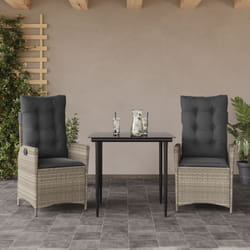 vidaXL Set Pranzo da Giardino 3pz con Cuscini Grigio Chiaro Polyrattan