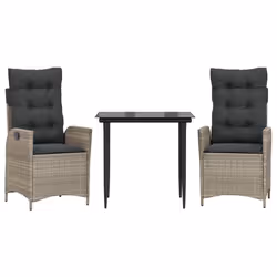 vidaXL Set Pranzo da Giardino 3pz con Cuscini Grigio Chiaro Polyrattan - Vista aggiuntiva 2