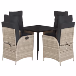 vidaXL Set Pranzo da Giardino 5pz con Cuscini Grigio Chiaro Polyrattan - Vista aggiuntiva 2