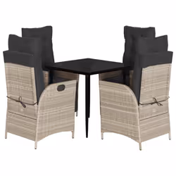 vidaXL Set Pranzo da Giardino 5pz con Cuscini Grigio Chiaro Polyrattan - Vista aggiuntiva 2