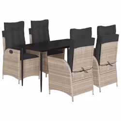 vidaXL Set Pranzo da Giardino 5pz con Cuscini Grigio Chiaro Polyrattan - Vista aggiuntiva 2