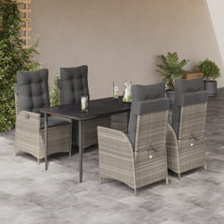 vidaXL Set Pranzo da Giardino 5pz con Cuscini Grigio Chiaro Polyrattan