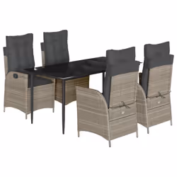 vidaXL Set Pranzo da Giardino 5pz con Cuscini Grigio Chiaro Polyrattan - Vista aggiuntiva 2