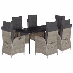 vidaXL Set da Pranzo da Giardino 7 pz Cuscini Polyrattan Grigio Chiaro - Vista aggiuntiva 2