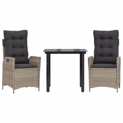 vidaXL Set Pranzo da Giardino 3pz con Cuscini Grigio Chiaro Polyrattan - Vista aggiuntiva 2