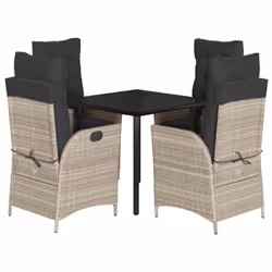 vidaXL Set Pranzo da Giardino 5pz con Cuscini Grigio Chiaro Polyrattan - Vista aggiuntiva 2